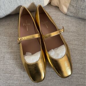 Paolo Shimmering Gold Mary Jane Flats